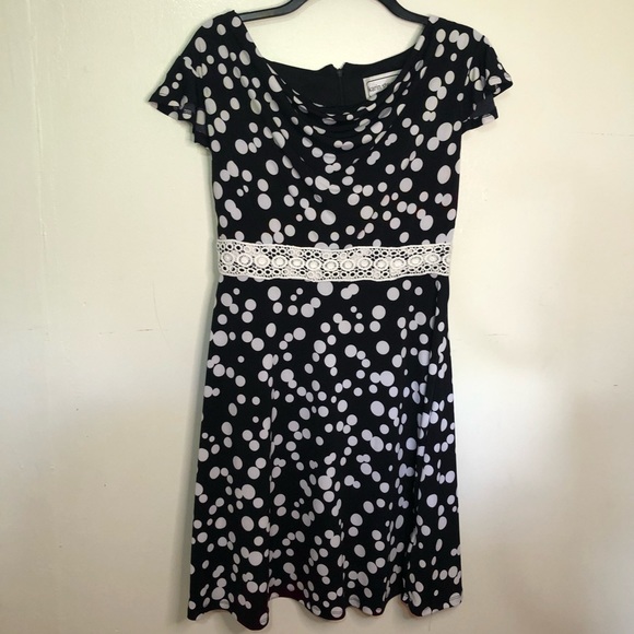 Karin Stevens Black & White Polka Dot Dress – Size 6, Lace Waist Detail - Picture 8 of 10